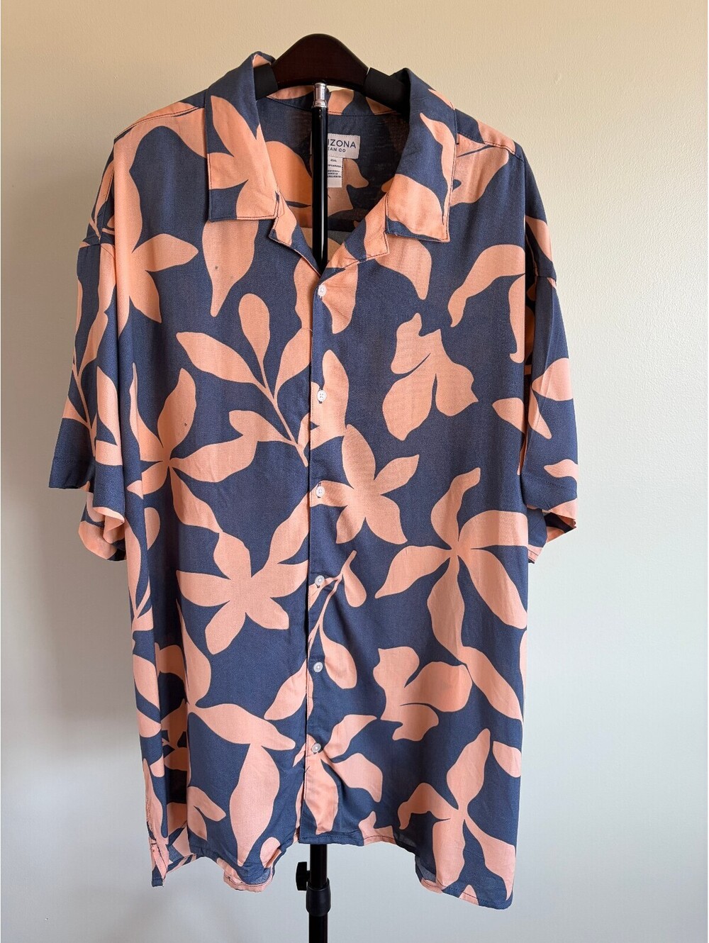 Arizona Jean Co Men’s 2XL Big Tall Floral Button Up Shirt Navy Orange NWT